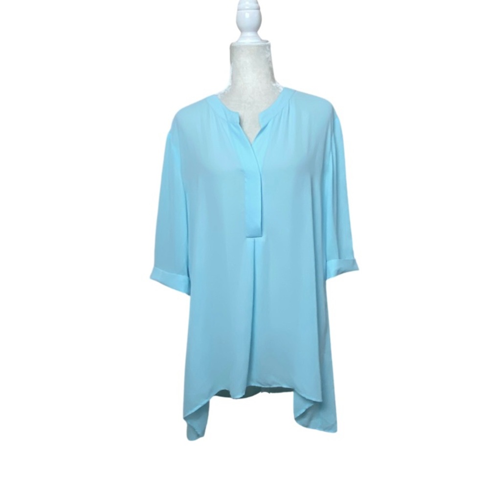 Chicos Light Blue Chiffon 3/4 Sleeve Henley Tunic Blouse Size 3 or XL